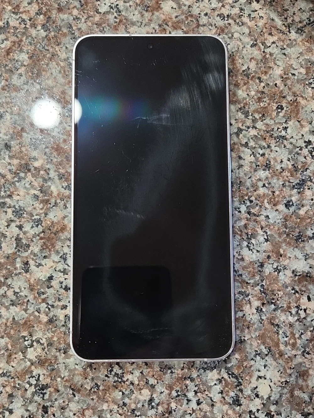 Samsung Smartphone with Pink Frame and Black Front Glass